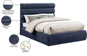 Meridian Furniture Adam Channel Tufted Full Bed Chenille Upholstered Headboard for Modern Bedroom B1257Navy-F