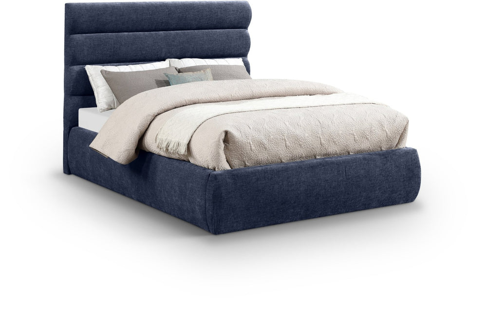 Meridian Furniture Adam Channel Tufted Full Bed Chenille Upholstered Headboard for Modern Bedroom B1257Navy-F