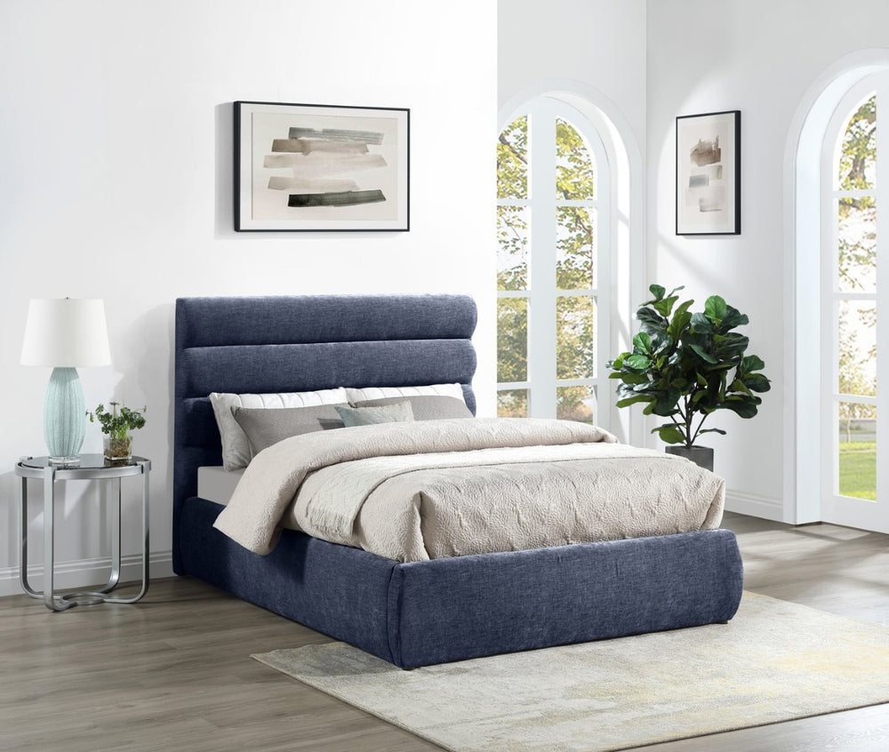 Meridian Furniture Adam Channel Tufted Full Bed Chenille Upholstered Headboard for Modern Bedroom B1257Navy-F
