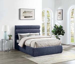 Meridian Furniture Adam Channel Tufted Full Bed Chenille Upholstered Headboard for Modern Bedroom B1257Navy-F