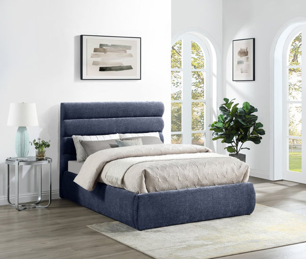 Meridian Furniture Adam Channel Tufted Full Bed Chenille Upholstered Headboard for Modern Bedroom B1257Navy-F