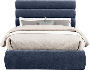 Meridian Furniture Adam Channel Tufted Full Bed Chenille Upholstered Headboard for Modern Bedroom B1257Navy-F