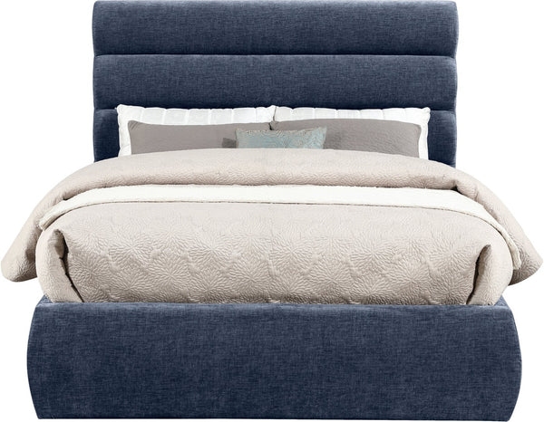 Meridian Furniture Adam Channel Tufted Full Bed Chenille Upholstered Headboard for Modern Bedroom B1257Navy-F