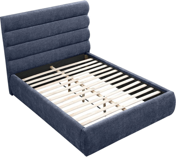 Meridian Furniture Adam Channel Tufted Full Bed Chenille Upholstered Headboard for Modern Bedroom B1257Navy-F