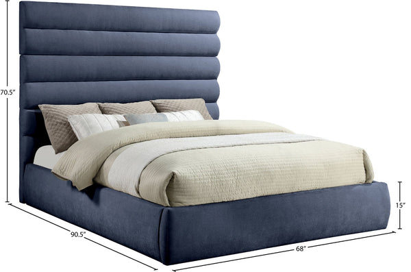 Meridian Furniture Adam Channel Tufted Chenille King Bed with Modular Headboard for Modern Bedrooms B1257Navy-K70