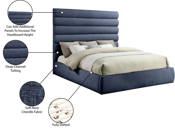 Meridian Furniture Adam Channel Tufted Chenille King Bed with Modular Headboard for Modern Bedrooms B1257Navy-K70