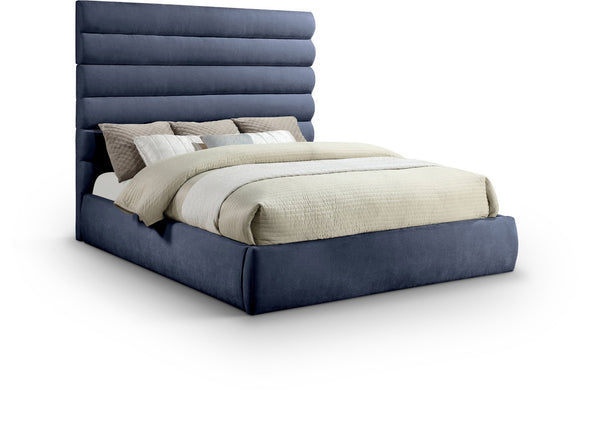 Meridian Furniture Adam Channel Tufted Chenille King Bed with Modular Headboard for Modern Bedrooms B1257Navy-K70