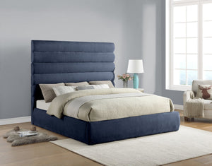 Meridian Furniture Adam Channel Tufted Chenille King Bed with Modular Headboard for Modern Bedrooms B1257Navy-K70