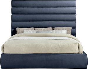 Meridian Furniture Adam Channel Tufted Chenille King Bed with Modular Headboard for Modern Bedrooms B1257Navy-K70