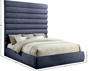 Meridian Furniture Adam King Upholstered Bed with Channel Tufted Chenille Headboard for Modern Bedroom B1257Navy-K90