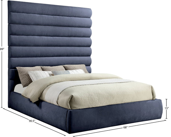Meridian Furniture Adam King Upholstered Bed with Channel Tufted Chenille Headboard for Modern Bedroom B1257Navy-K90