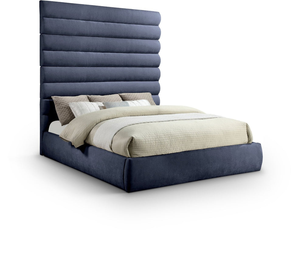 Meridian Furniture Adam King Upholstered Bed with Channel Tufted Chenille Headboard for Modern Bedroom B1257Navy-K90