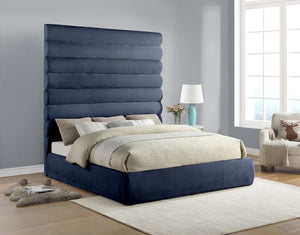 Meridian Furniture Adam King Upholstered Bed with Channel Tufted Chenille Headboard for Modern Bedroom B1257Navy-K90