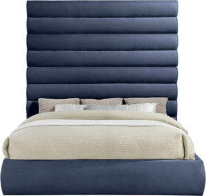 Meridian Furniture Adam King Upholstered Bed with Channel Tufted Chenille Headboard for Modern Bedroom B1257Navy-K90
