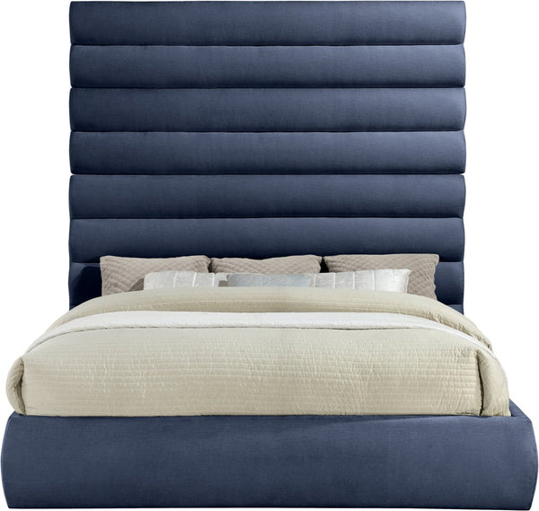 Meridian Furniture Adam King Upholstered Bed with Channel Tufted Chenille Headboard for Modern Bedroom B1257Navy-K90