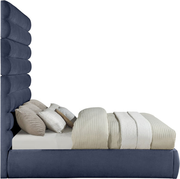 Meridian Furniture Adam King Upholstered Bed with Channel Tufted Chenille Headboard for Modern Bedroom B1257Navy-K90