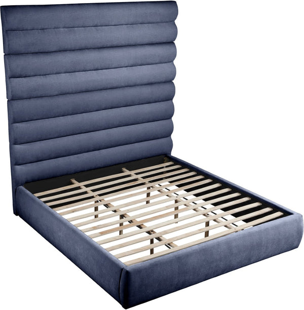 Meridian Furniture Adam King Upholstered Bed with Channel Tufted Chenille Headboard for Modern Bedroom B1257Navy-K90