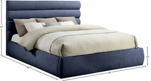 Meridian Furniture Adam Channel Tufted King Bed Navy Chenille Upholstered Headboard Platform Frame B1257Navy-K