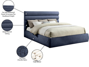 Meridian Furniture Adam Channel Tufted King Bed Navy Chenille Upholstered Headboard Platform Frame B1257Navy-K