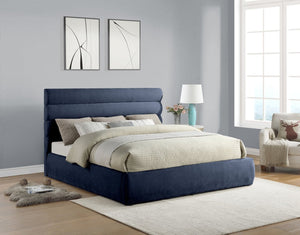Meridian Furniture Adam Channel Tufted King Bed Navy Chenille Upholstered Headboard Platform Frame B1257Navy-K