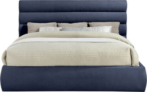 Meridian Furniture Adam Channel Tufted King Bed Navy Chenille Upholstered Headboard Platform Frame B1257Navy-K