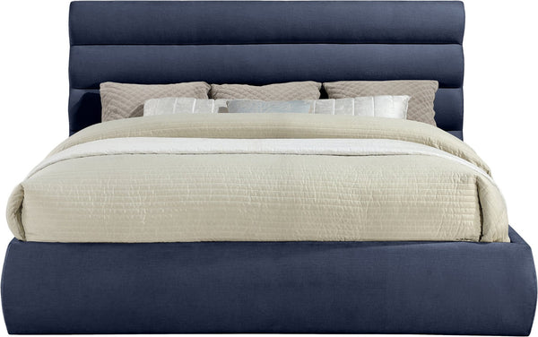 Meridian Furniture Adam Channel Tufted King Bed Navy Chenille Upholstered Headboard Platform Frame B1257Navy-K
