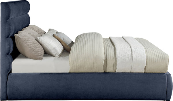 Meridian Furniture Adam Channel Tufted King Bed Navy Chenille Upholstered Headboard Platform Frame B1257Navy-K