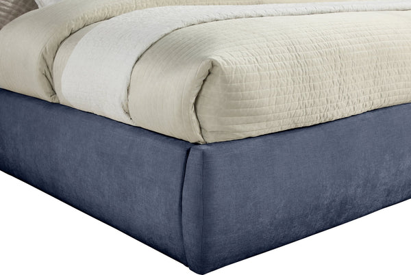 Meridian Furniture Adam Channel Tufted King Bed Navy Chenille Upholstered Headboard Platform Frame B1257Navy-K