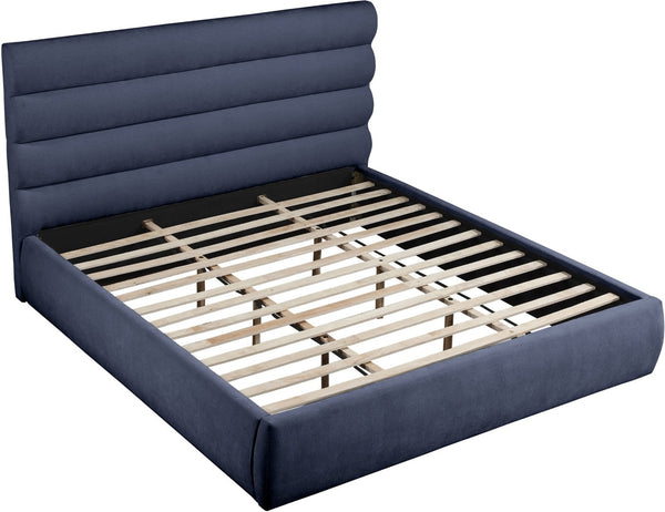 Meridian Furniture Adam Channel Tufted King Bed Navy Chenille Upholstered Headboard Platform Frame B1257Navy-K