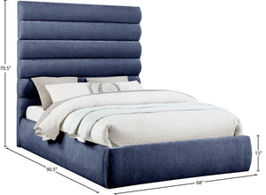 Meridian Furniture Adam Queen Upholstered Bed with Channel Tufted Chenille Headboard for Modern Bedrooms B1257Navy-Q70