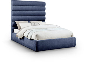 Meridian Furniture Adam Queen Upholstered Bed with Channel Tufted Chenille Headboard for Modern Bedrooms B1257Navy-Q70