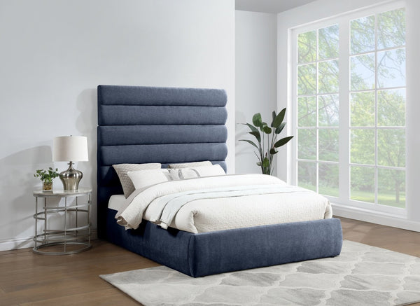 Meridian Furniture Adam Queen Upholstered Bed with Channel Tufted Chenille Headboard for Modern Bedrooms B1257Navy-Q70