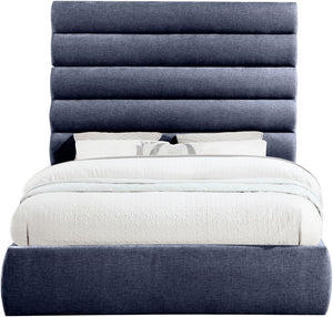 Meridian Furniture Adam Queen Upholstered Bed with Channel Tufted Chenille Headboard for Modern Bedrooms B1257Navy-Q70