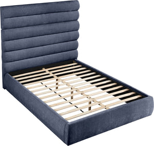 Meridian Furniture Adam Queen Upholstered Bed with Channel Tufted Chenille Headboard for Modern Bedrooms B1257Navy-Q70