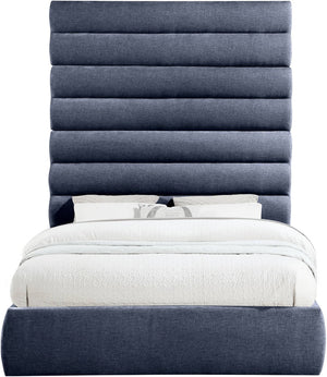 Meridian Furniture Adam Channel Tufted Queen Platform Bed Tall Chenille Headboard Contemporary Bedroom B1257Navy-Q90