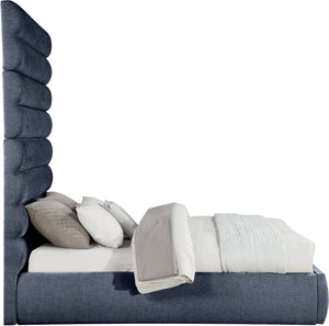 Meridian Furniture Adam Channel Tufted Queen Platform Bed Tall Chenille Headboard Contemporary Bedroom B1257Navy-Q90