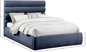 Meridian Furniture Adam Channel Tufted Queen Bed Chenille Upholstered Headboard for Modern Bedroom B1257Navy-Q