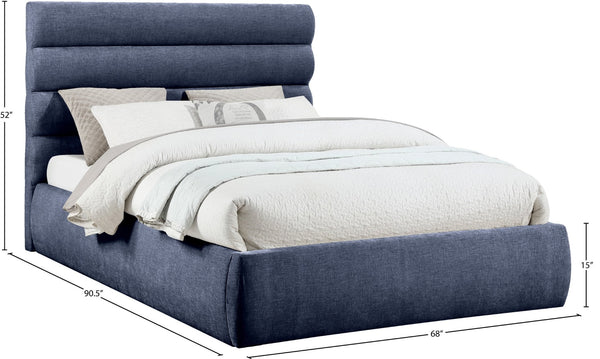 Meridian Furniture Adam Channel Tufted Queen Bed Chenille Upholstered Headboard for Modern Bedroom B1257Navy-Q
