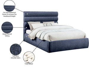 Meridian Furniture Adam Channel Tufted Queen Bed Chenille Upholstered Headboard for Modern Bedroom B1257Navy-Q
