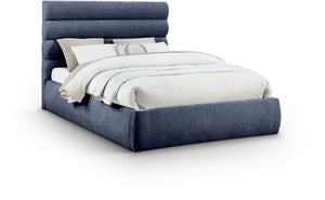 Meridian Furniture Adam Channel Tufted Queen Bed Chenille Upholstered Headboard for Modern Bedroom B1257Navy-Q