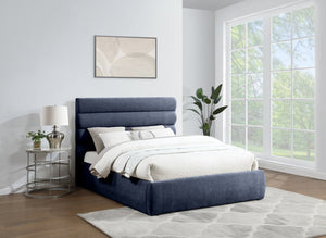 Meridian Furniture Adam Channel Tufted Queen Bed Chenille Upholstered Headboard for Modern Bedroom B1257Navy-Q