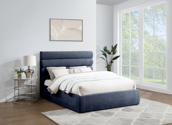 Meridian Furniture Adam Channel Tufted Queen Bed Chenille Upholstered Headboard for Modern Bedroom B1257Navy-Q