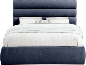 Meridian Furniture Adam Channel Tufted Queen Bed Chenille Upholstered Headboard for Modern Bedroom B1257Navy-Q
