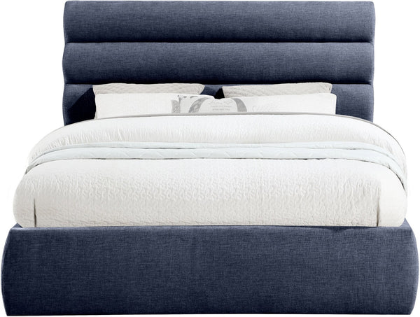 Meridian Furniture Adam Channel Tufted Queen Bed Chenille Upholstered Headboard for Modern Bedroom B1257Navy-Q