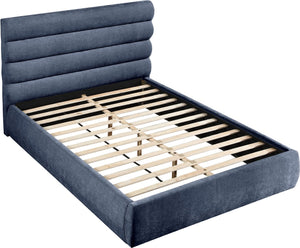 Meridian Furniture Adam Channel Tufted Queen Bed Chenille Upholstered Headboard for Modern Bedroom B1257Navy-Q