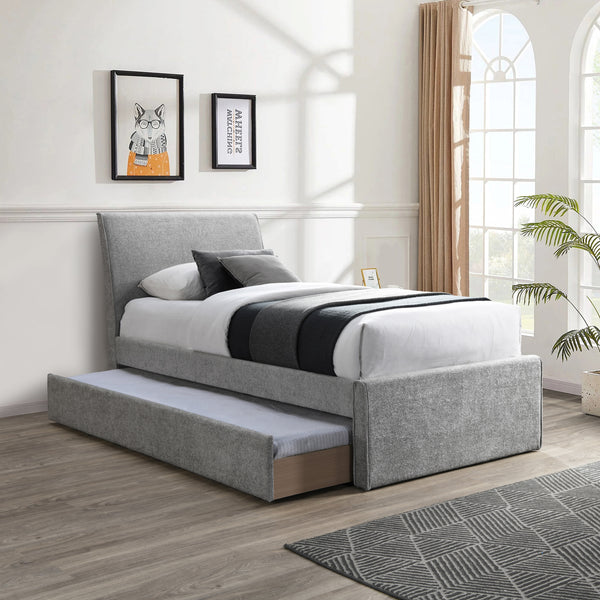 Myles Grey Chenille Fabric Twin Trundle Bed B1262Grey-T Meridian Furniture