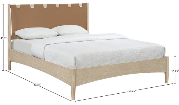 Meridian Furniture Santos Art Deco Full Bed Vegan Leather Curved Headboard Wood Frame Stylish Bedroom Brown - A B1264Brown-F
