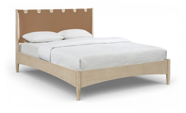 Meridian Furniture Santos Art Deco Full Bed Vegan Leather Curved Headboard Wood Frame Stylish Bedroom Brown - A B1264Brown-F