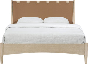 Meridian Furniture Santos Art Deco King Bed Vegan Leather Headboard Wood Platform Frame Bedroom Brown Style A B1264Brown-K