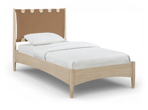 Meridian Furniture Santos Art Deco Twin Bed Vegan Leather Upholstered Headboard Cerused Wood Frame Bedroom Brown - A B1264Brown-T